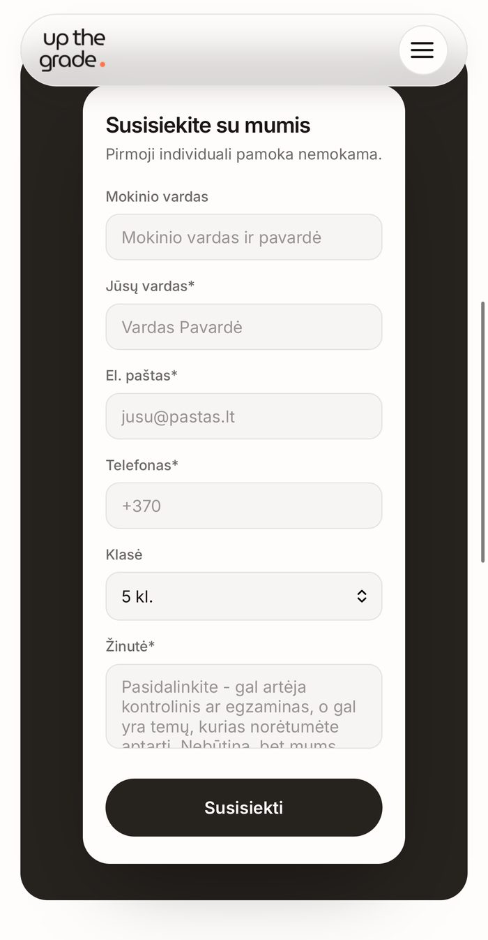 Upthegrade contact form on a phone