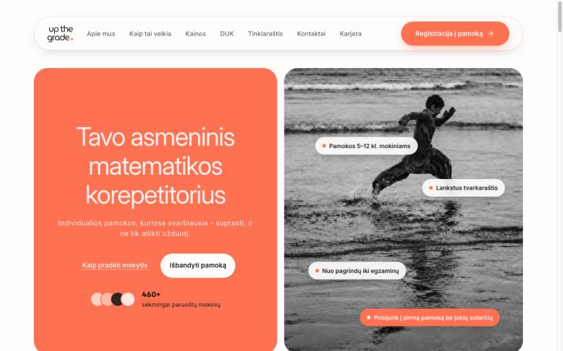Upthegrade.lt homepage: &ldquo;Your personal math tutor&rdquo;